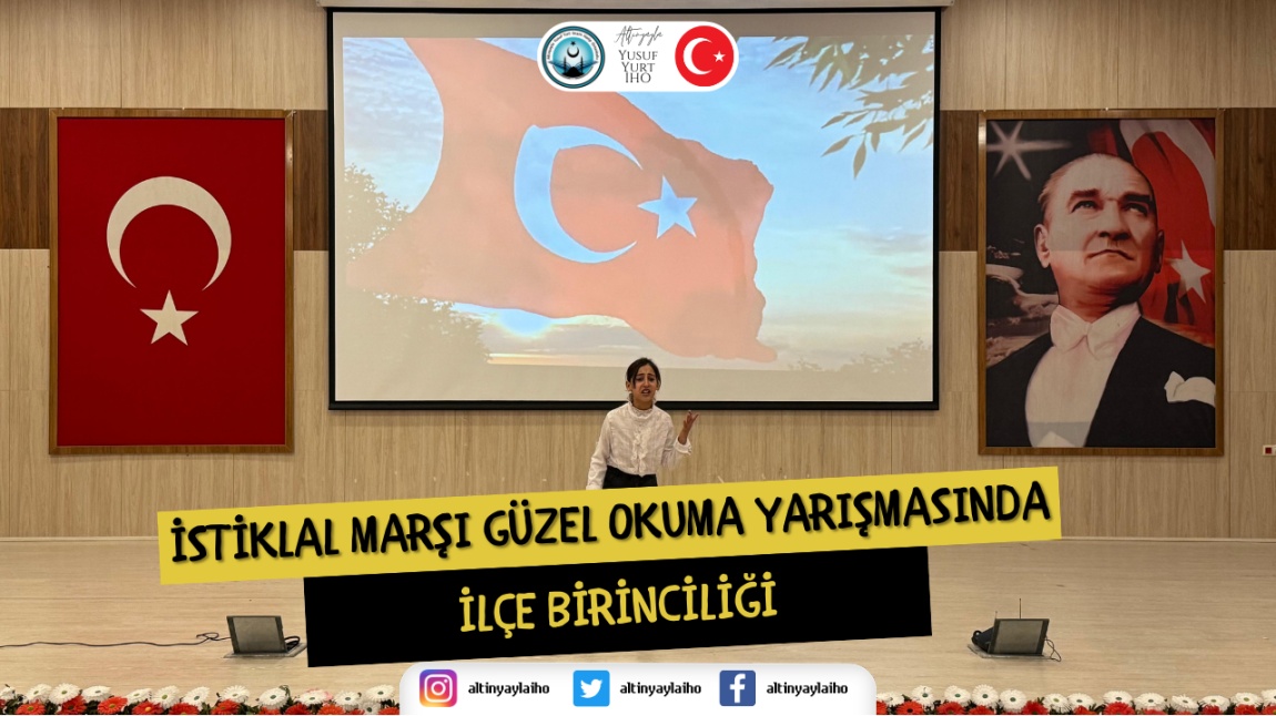 İSTİKLAL MARŞI GÜZEL OKUMA YARIŞMASINDA İLÇE BİRİNCİSİ OLDUK.